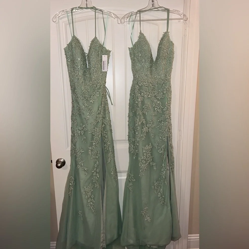 Sage lace-up ball gown, prom dress, pageant dress sizes L & M - Picture 5 of 5